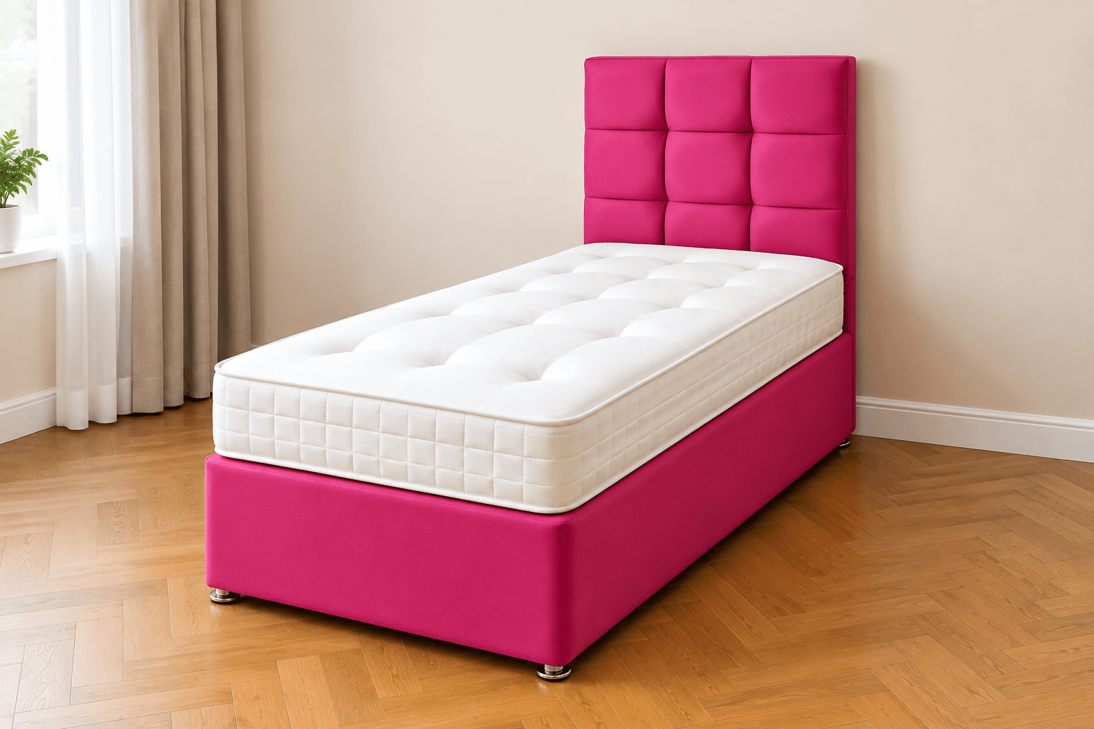 Luxury Magenta Horizon Divan Bed Set with Cube Tiled Headboard