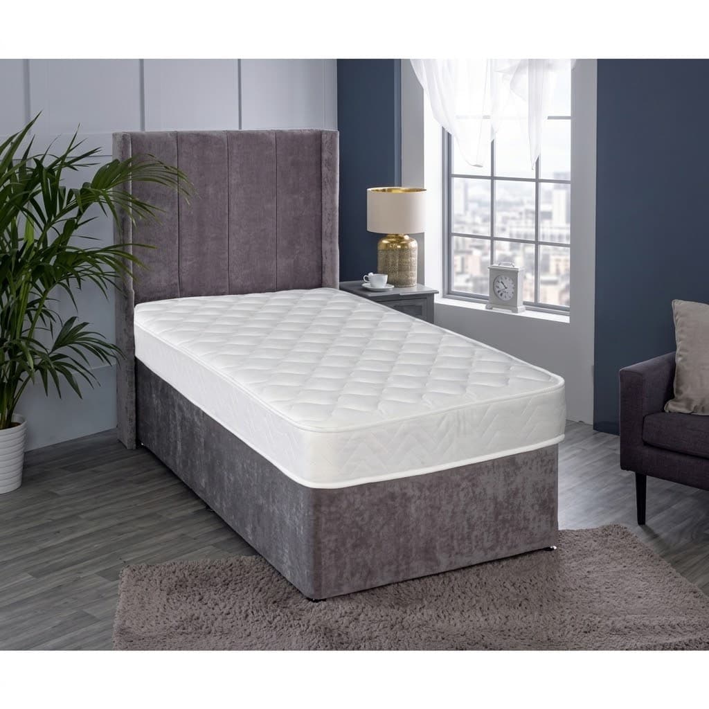 The Mayfair Winged Vertical Paneled Velvet Divan Bed Frame and Headboard