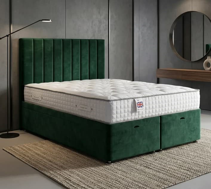 The Ambassador Vertical Paneled Velvet Divan Bed Frame and Headboard