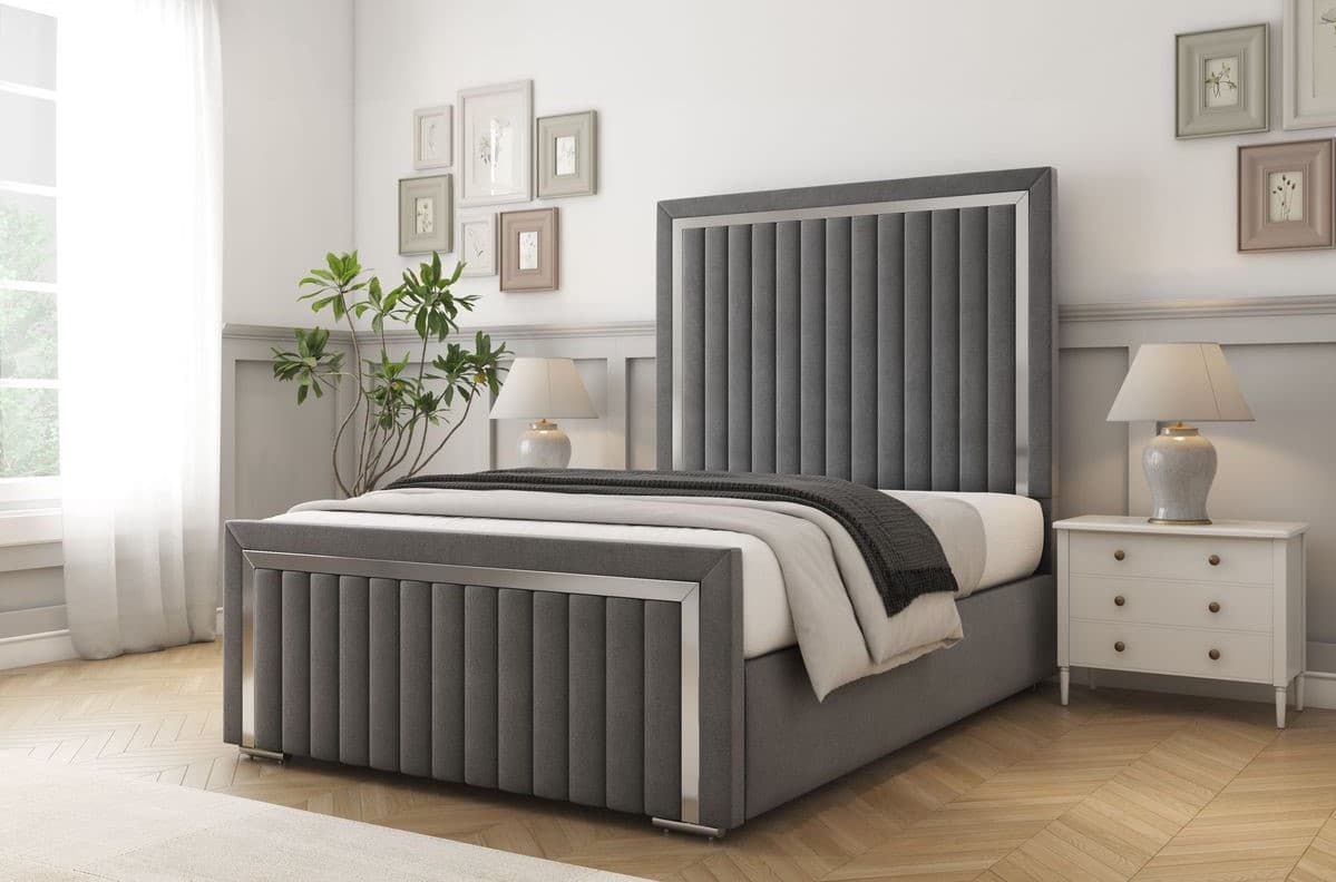 The Silver Strip Panel Bed with Matching Footboard